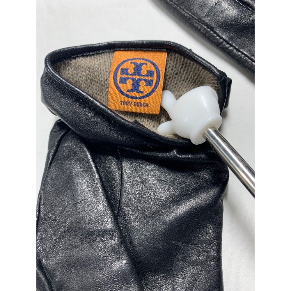 Tory Burch Black Leather Bow Gloves Cashmere Lined Size 7 Medium 32135068 - Picture 4 of 6